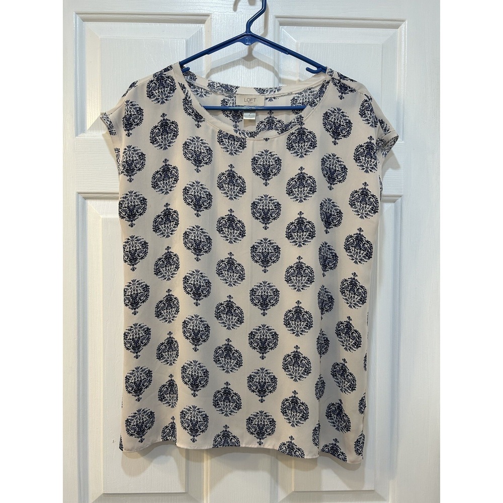 Ann Taylor Lightweight Flowy Blouse Sz S Sleeveless Nautical Coastal Cruise Vaca